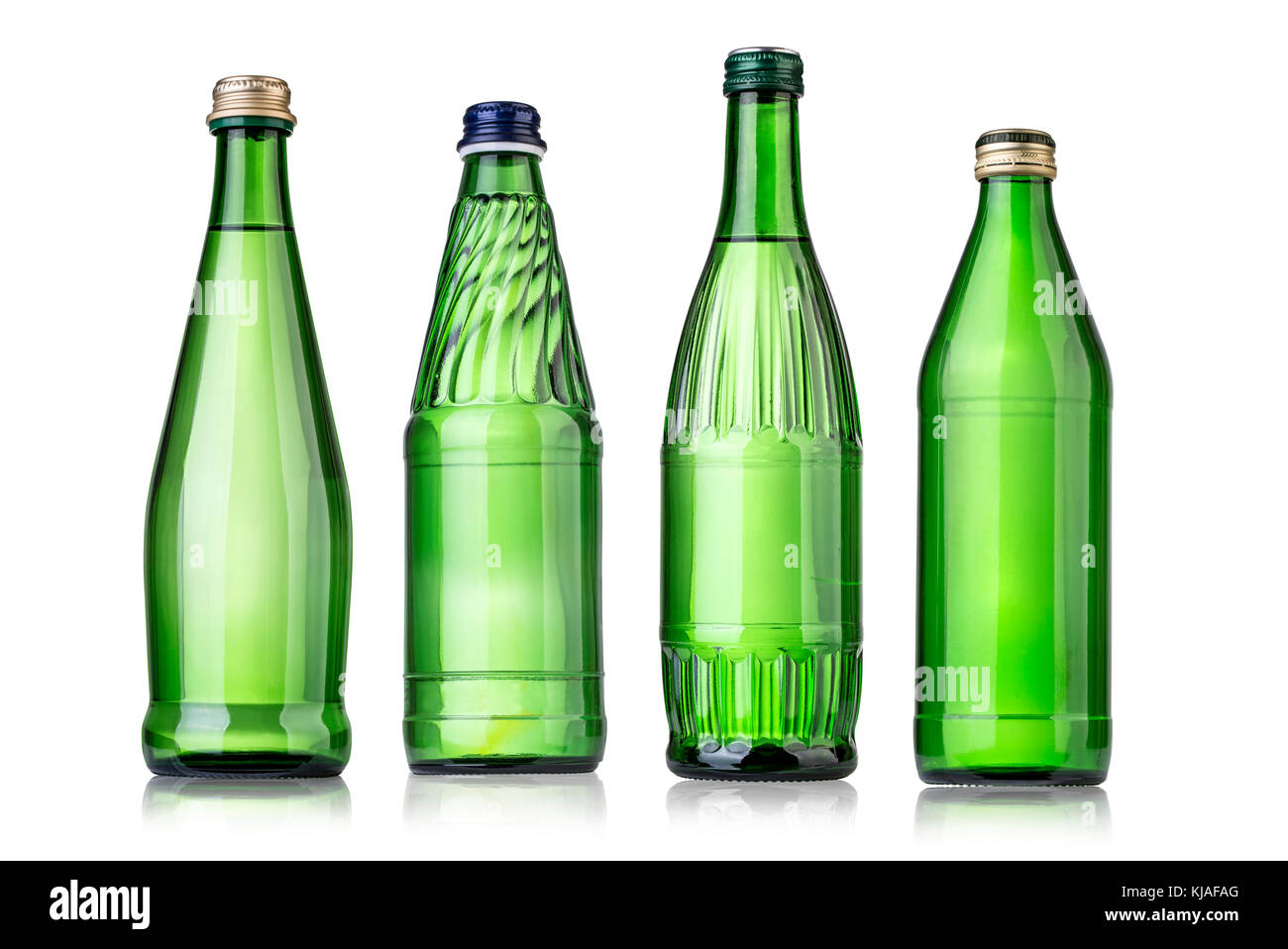 Satz von Glas Flasche Sodawasser. auf weißem Hintergrund Stockfoto