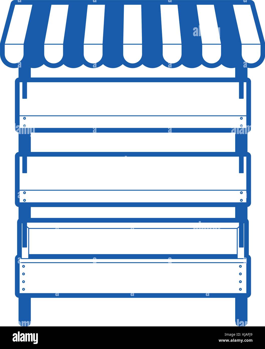 Regale im Supermarkt leer mit drei Ebenen und Sonnenschirm in blaue Silhouette Stock Vektor