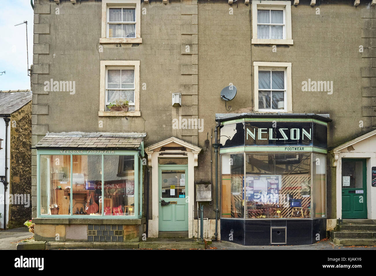 Der berühmte Nelsons Cobbler in der Marktstadt Settle, Yorkshire Dales, Nordengland, Großbritannien Stockfoto