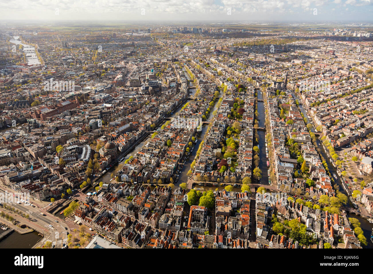 Luftbild der Alten City Centre Amsterdam, Niederlande Stockfoto