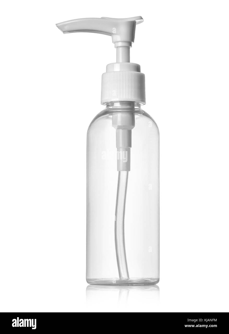 Kunststoff sauber weiße Flasche mit Spender Pumpe mit Freistellungspfad Stockfoto