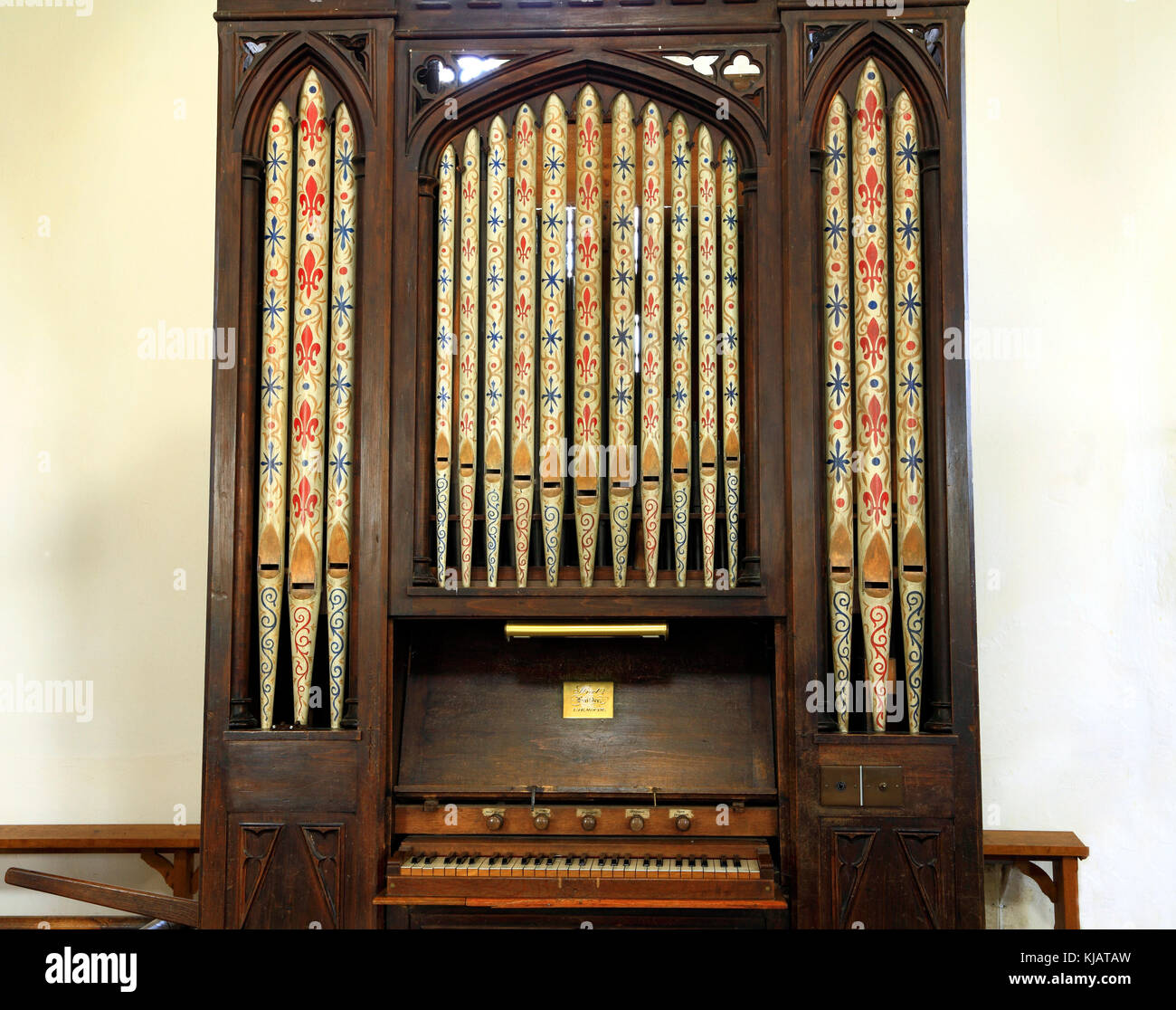 Kirche Orgel, Samuel Street, 1843, Handbuch, vier Haltestellen, Burnham Thorpe, Norfolk, England, Großbritannien Stockfoto