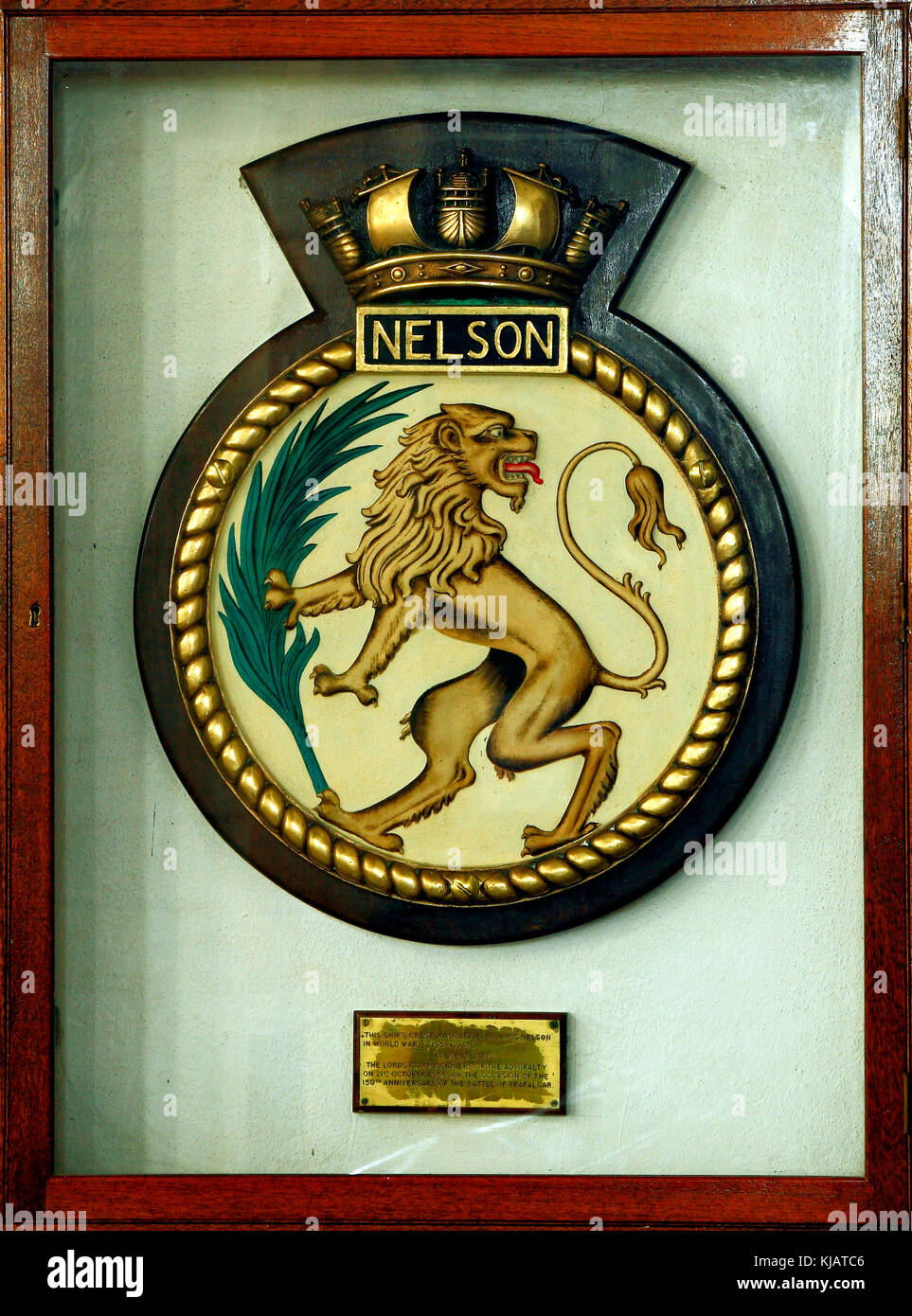 H M S Nelson, Crest, in HMS Nelson durchgeführt, im Zweiten Weltkrieg, Burnham Thorpe Kirche, Norfolk, England, Großbritannien Stockfoto