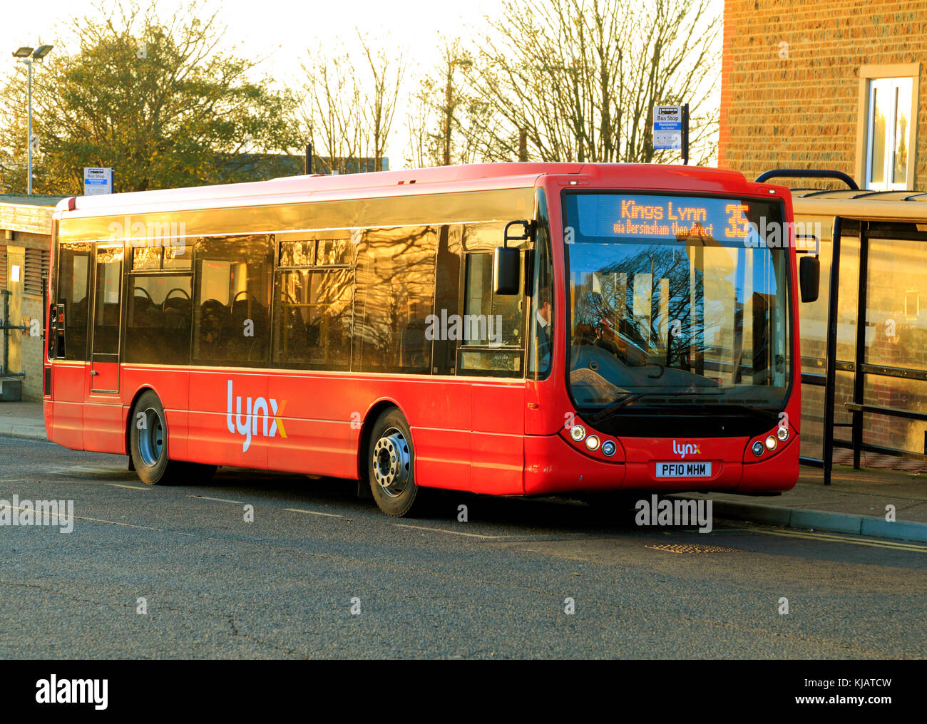 Lynx Bus, öffentliche Verkehrsmittel, Kings Lynn, Dersingham, Hunstanton, Norfolk, England, Großbritannien Stockfoto