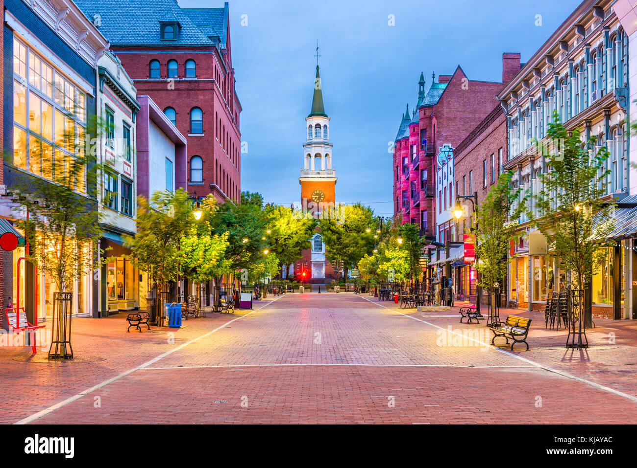 Burlington, Vermont, USA an der Church Street Marketplace. Stockfoto