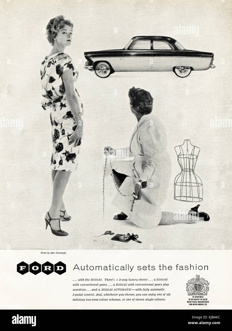 1950er Jahre alten Vintage original Advert britische Zeitschrift drucken Werbung Werbung neue Ford Zodiac Auto durch königliche Ernennung vom 1958 UK Stockfoto