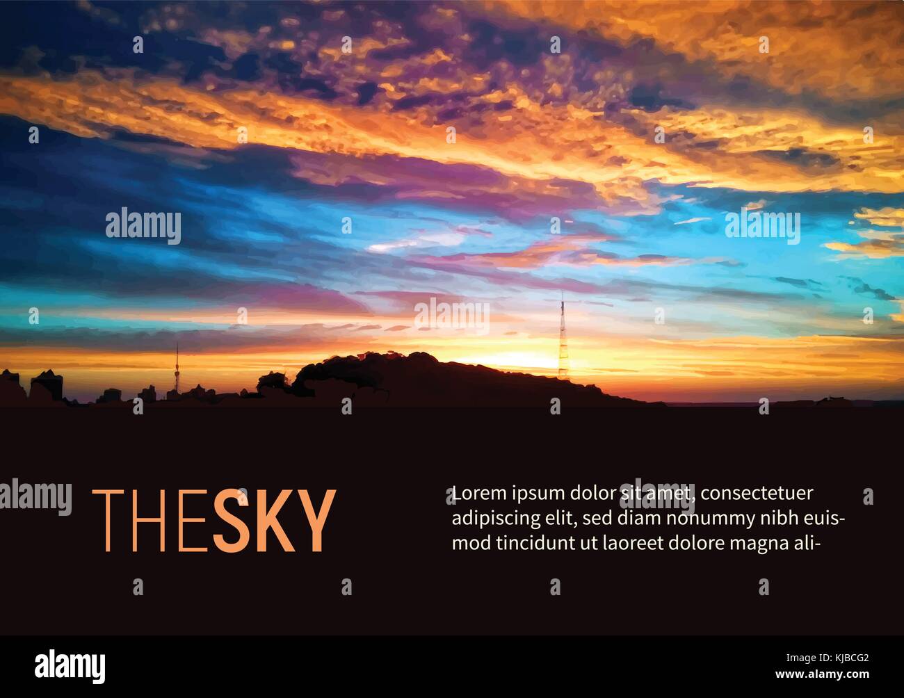 Schönen Himmel bunte Sonnenschein und Sonnenaufgang Hintergrund Vektor. helle orange Sonne und Wolken Stock Vektor