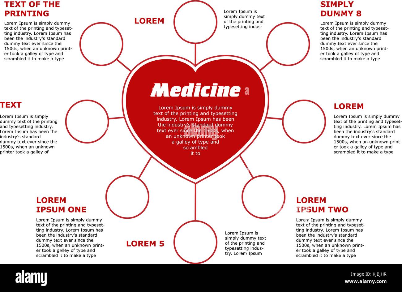 Leere horizontale Vorlage medizinische Themen. Rote kreisförmige infogr Stock Vektor