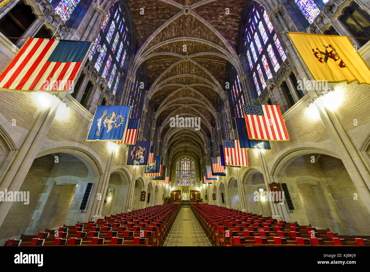 West Point, New York - 26. September 2015: westpunktjüngsterer Kapelle an der US Military Academy. die Kadetten Kapelle an der United States Military Academy Stockfoto