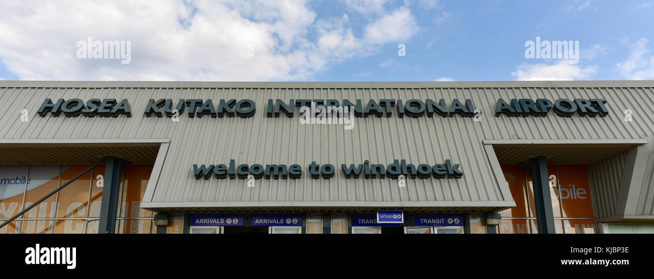 Windhoek, Namibia - 25. Mai 2015: Eingang Kutako International Flughafen in Windhoek Hosea, Namibia. Stockfoto