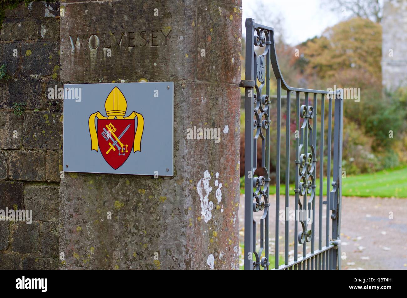 Wappen von wolvesey Schloss weiter Tore, Winchester, Großbritannien Stockfoto