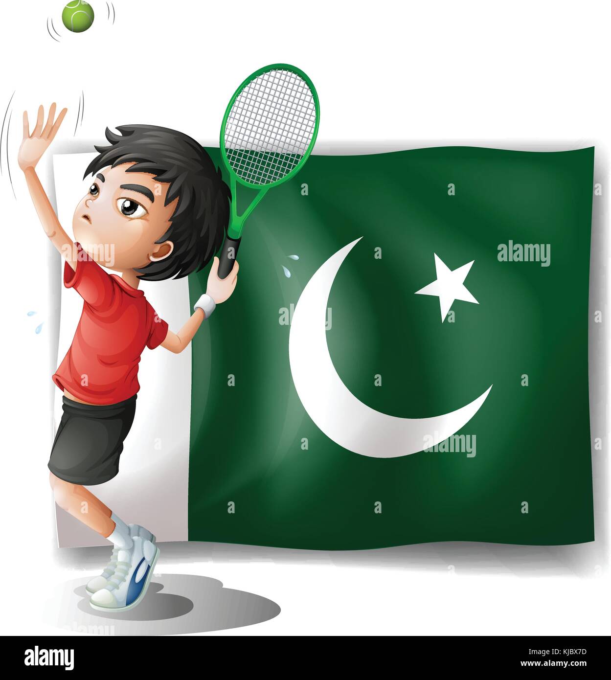 Abbildung: Pakistan Flagge und der Tennisspieler auf weißem Hintergrund Stock Vektor