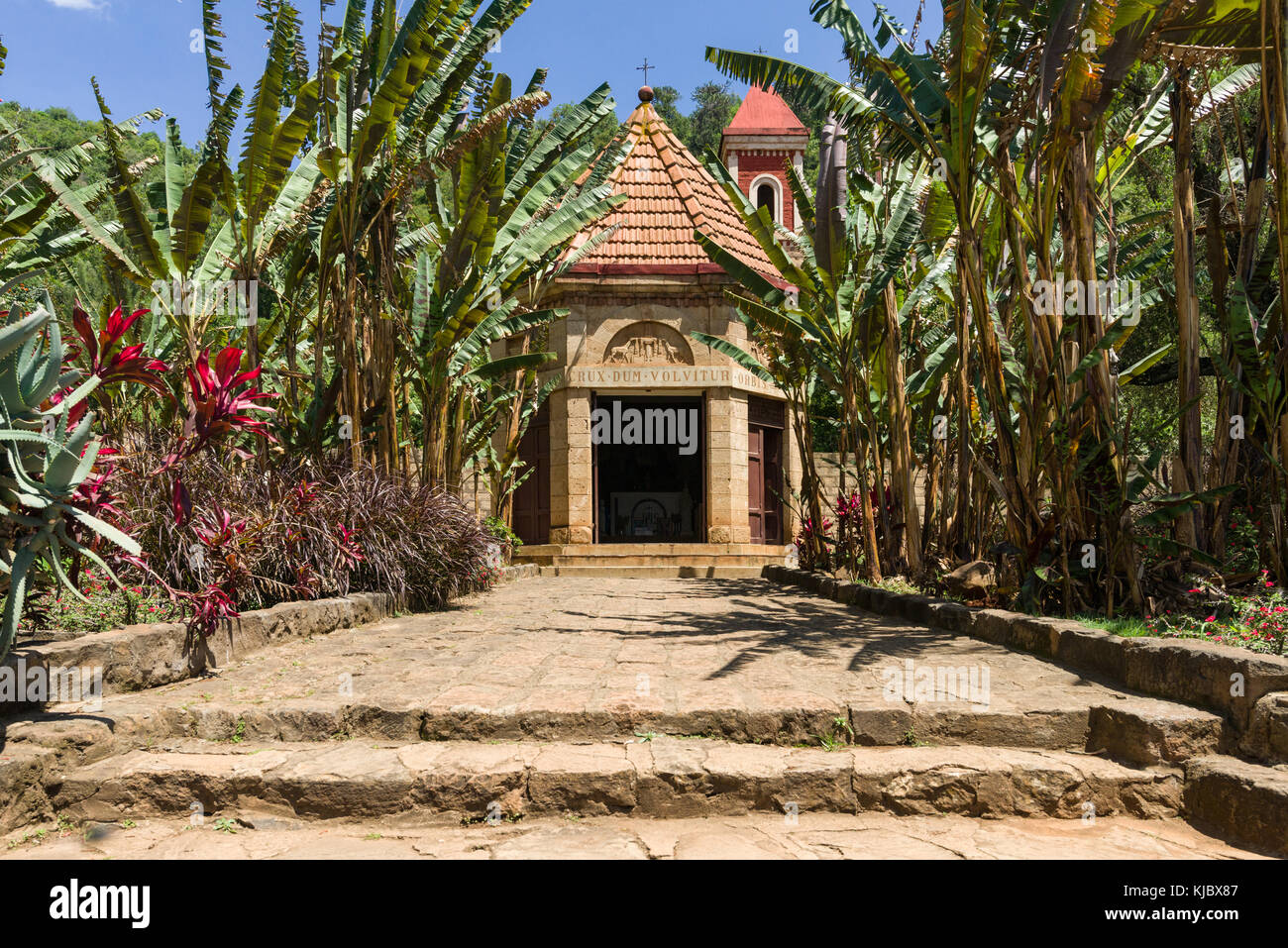 Außenansicht von Mai Mahiu Katholische Kirche von Italienischen Kriegsgefangenen 1942 erbaut, Rift Valley Kenia Stockfoto