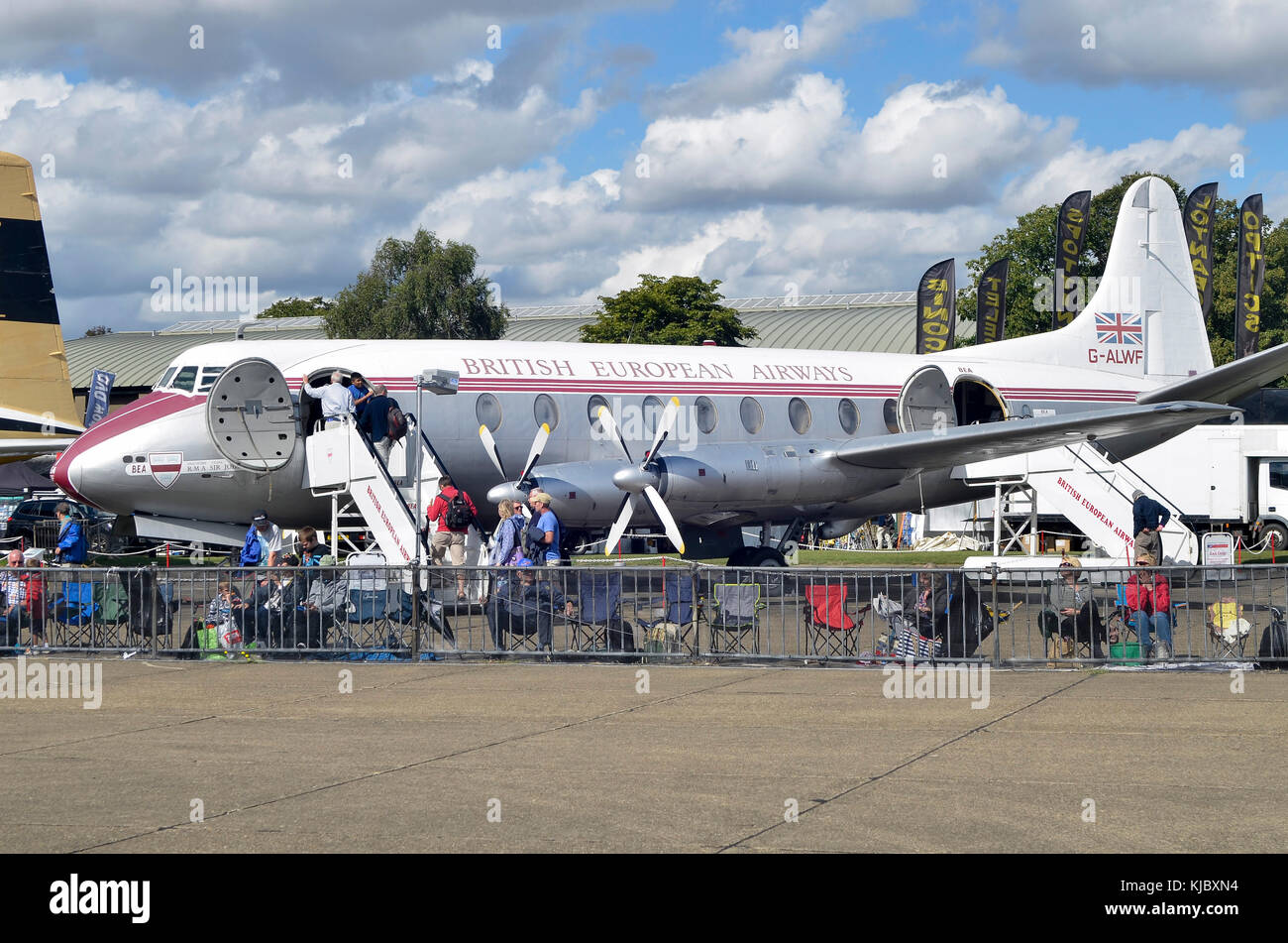 Vickers Viscount, British European Airways, Duxford, England. Vickers Viscount V701 wurde von BEA von 1953 geflogen, bis 1963. Stockfoto