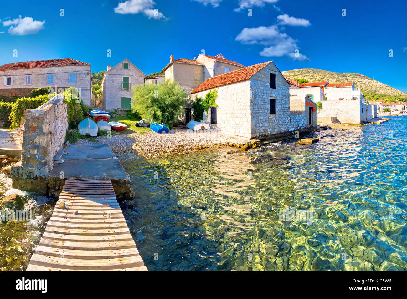 Insel Stadt vis Idyllische Aussicht, Archipel von Dalmatien, Kroatien Stockfoto