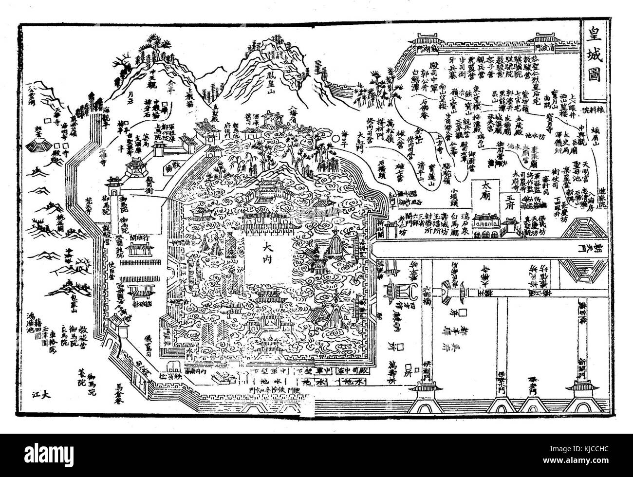 Das antike Hangzhou bezieht sich auf die historische Entwicklung der Stadt Hangzhou in China, die während der Song-Dynastie ein wichtiges kulturelles und politisches Zentrum war. Bekannt für seine landschaftliche Schönheit, war es auch ein Drehkreuz für Handel und Kultur. Stockfoto