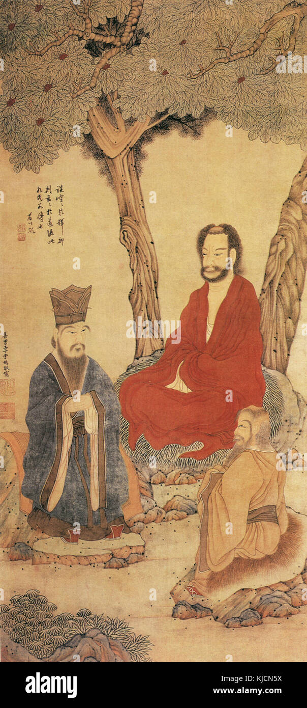 Konfuzius, Lao Tzu und Buddhistischen Arhat durch Ding Yunpeng Stockfoto