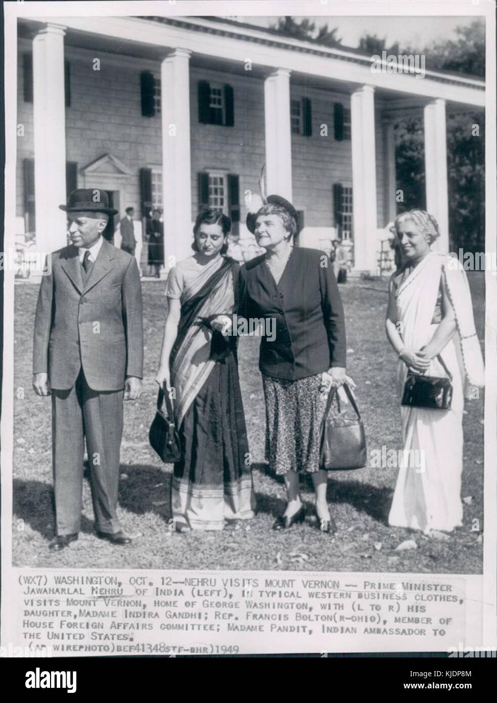 Nehru und Indira Gandhi besuchen Sie Mount Vernon Stockfoto