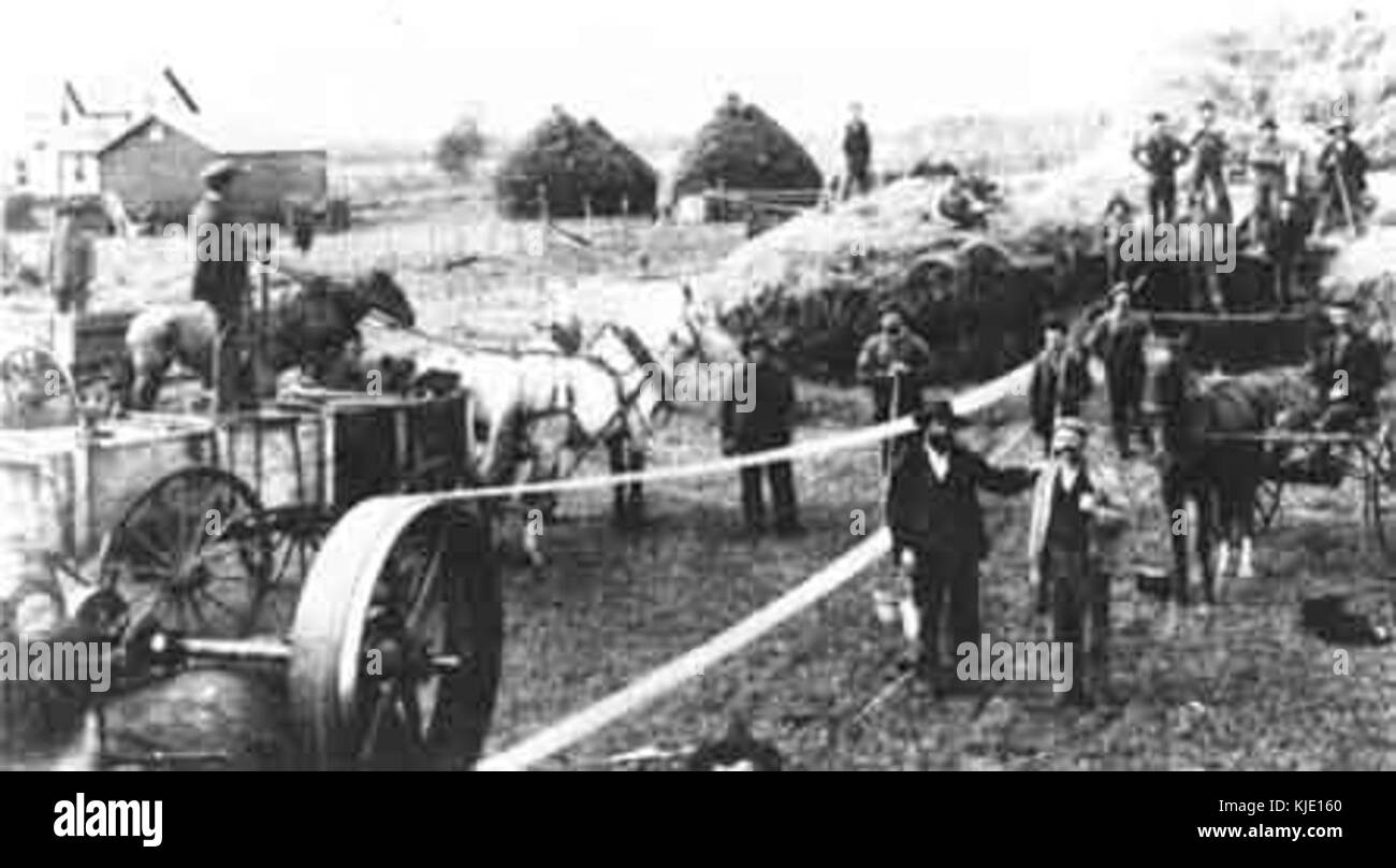 Das Dreschen von Dampfkraft auf den Portage Plains Stockfoto