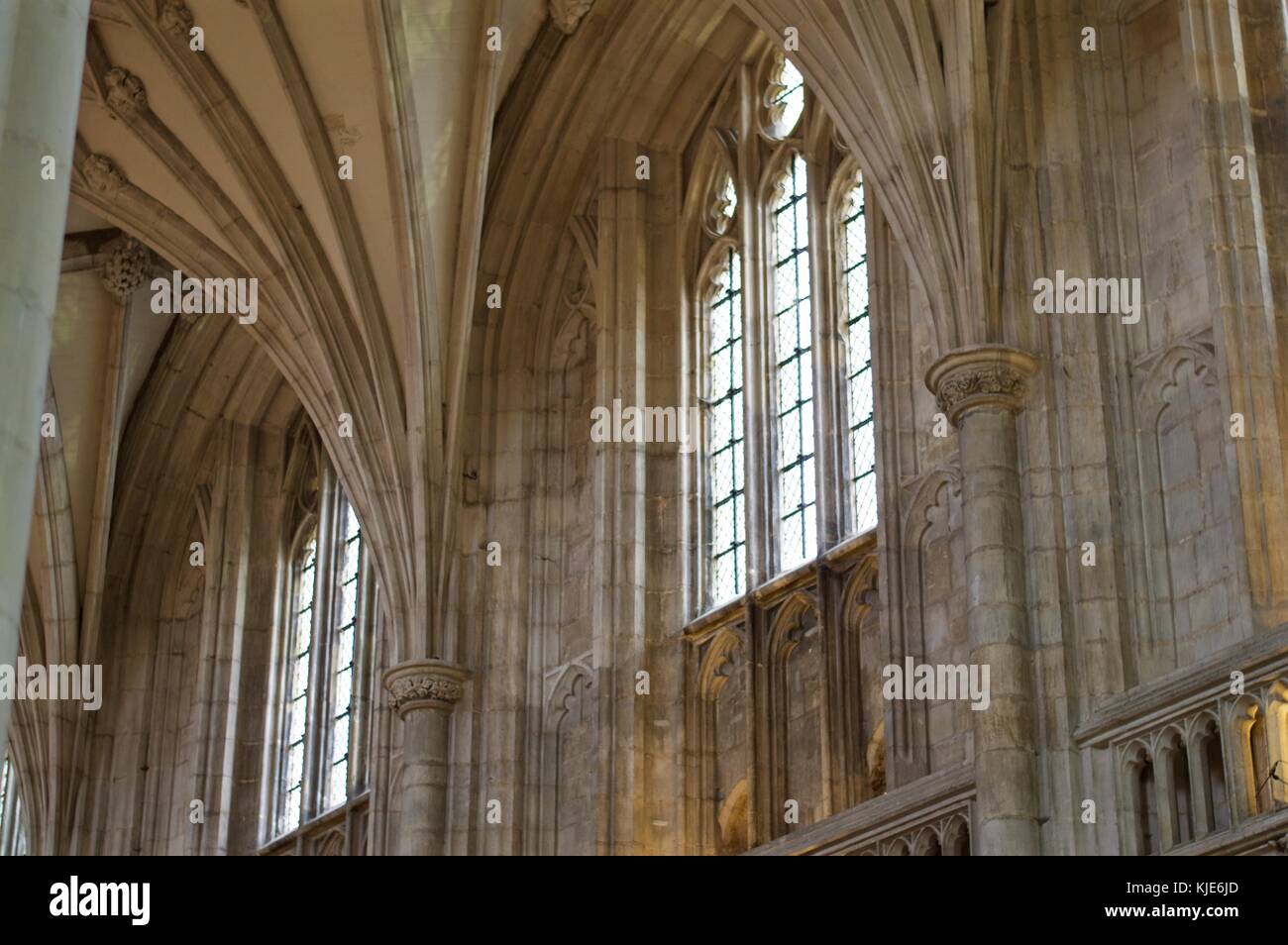 Die gotische Architektur in der Kathedrale von Winchester, Großbritannien Stockfoto