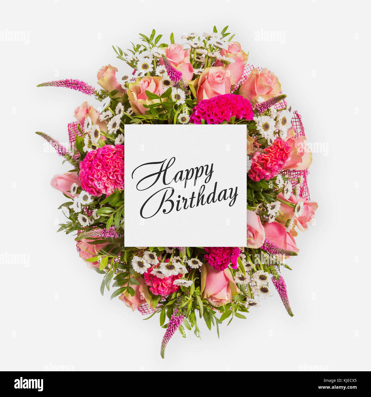 Happy birthday Karte mit Blumen flach Stockfotografie - Alamy