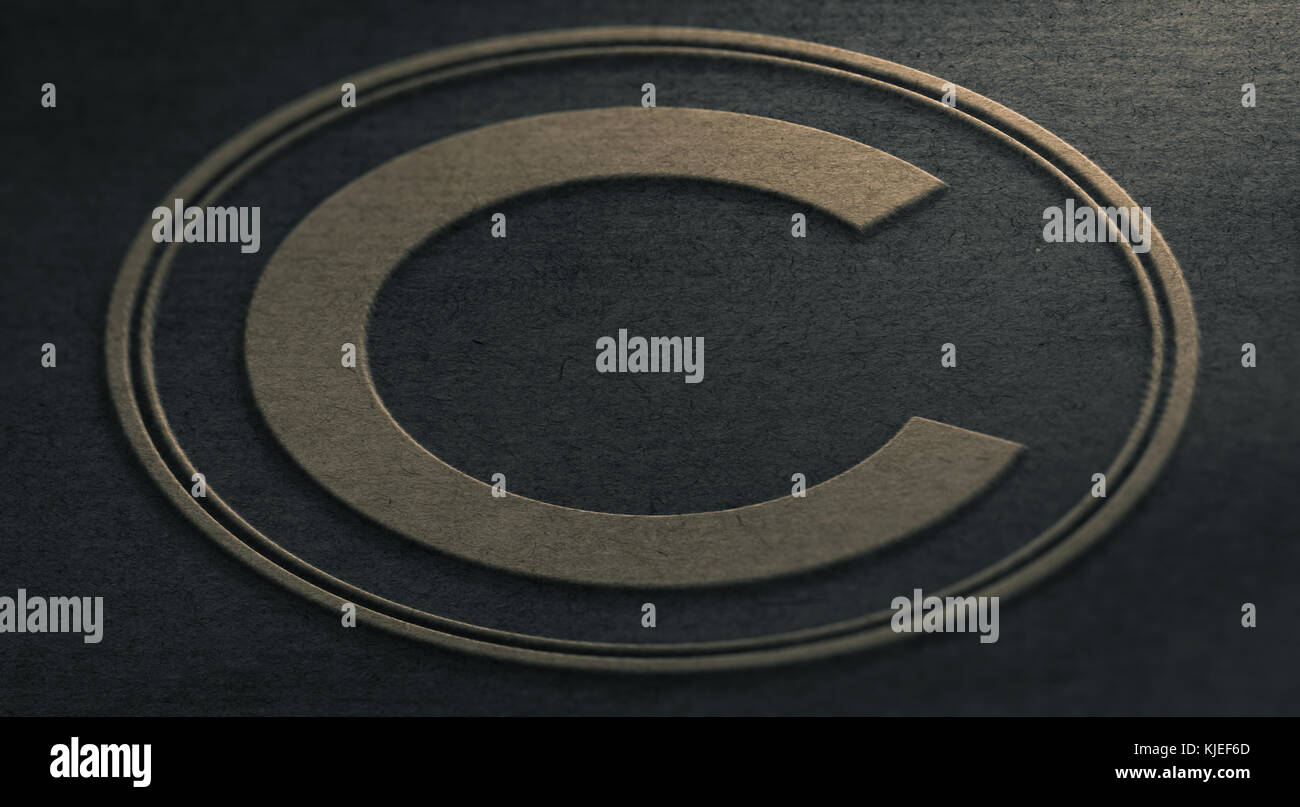 3D-Darstellung eines Copyright Symbol Prägung auf Papier. Geistiges Eigentum Konzept Stockfoto