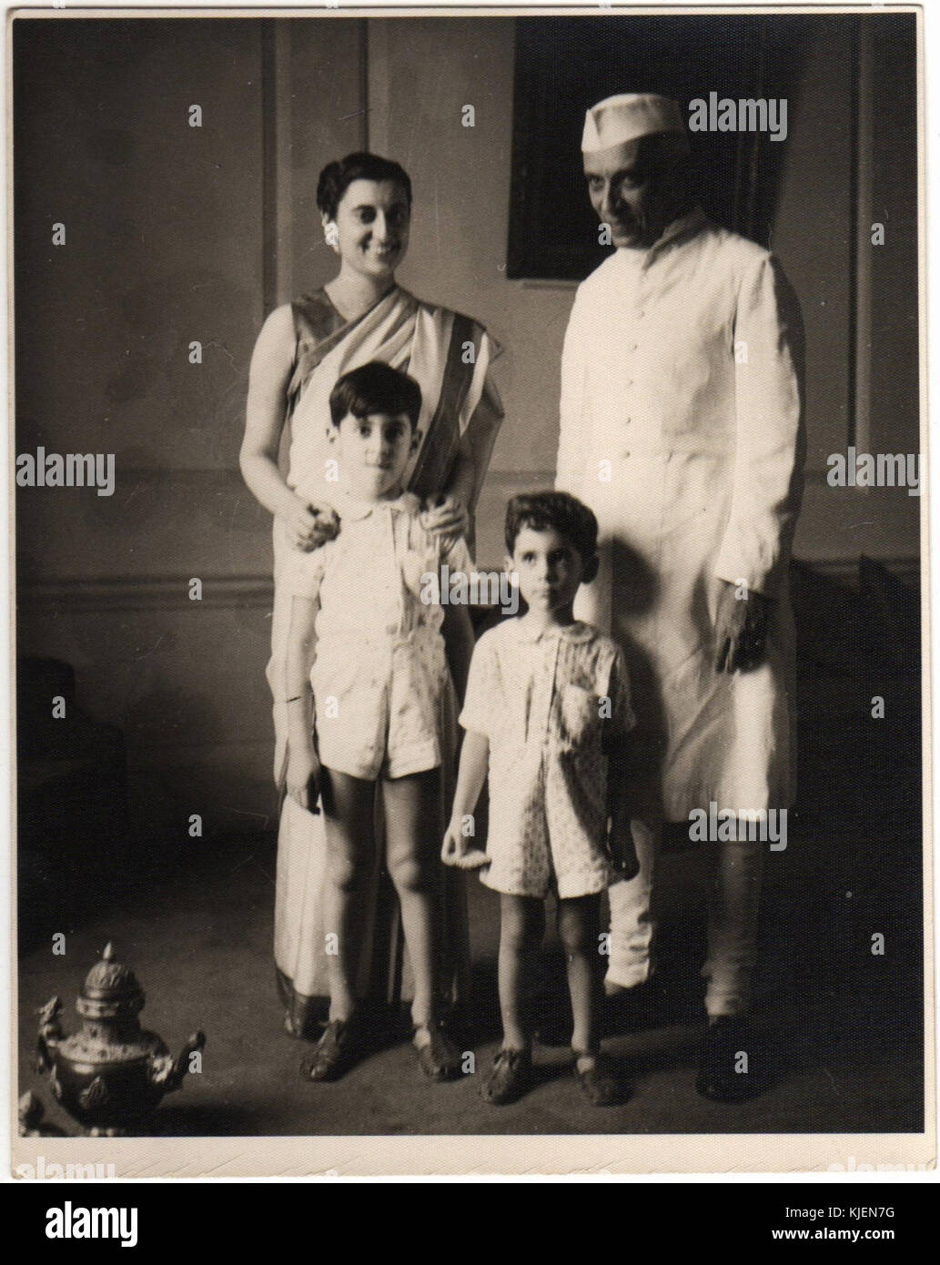 Indira Gandhi und Jawaharlal Nehru, Rajiv Gandhi und Sanjay Gandhi Stockfoto