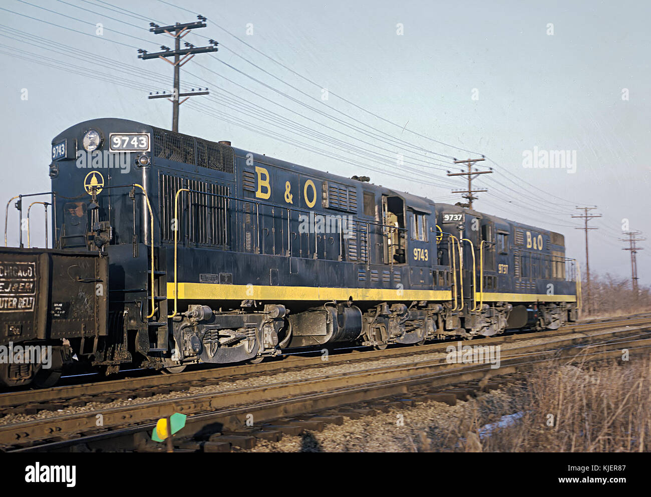 B&O 9743 und 9737 (FM H16 44s) am Port Covington, Baltimore, MD, am Dezember 14, 1969 (22336872028) Stockfoto