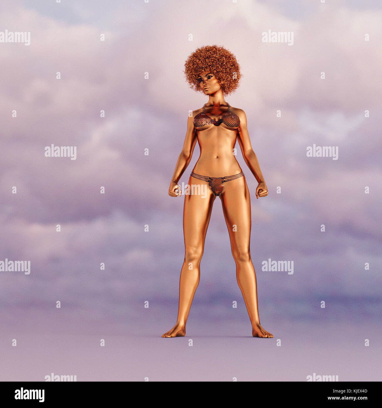 Golden Frau mit Afro tragen Bikini Stockfoto