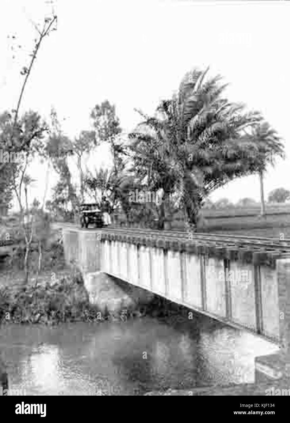 Dieses Bild zeigt einen Trolley der Ägyptischen Deltaeisenbahnen, der sich der Baulieh-Brücke nähert, einem Teil des ausgedehnten Eisenbahnnetzes, das historisch das Nildelta diente. Die Eisenbahn spielte eine entscheidende Rolle im Transport- und Handelsverkehr in Ägypten. Stockfoto