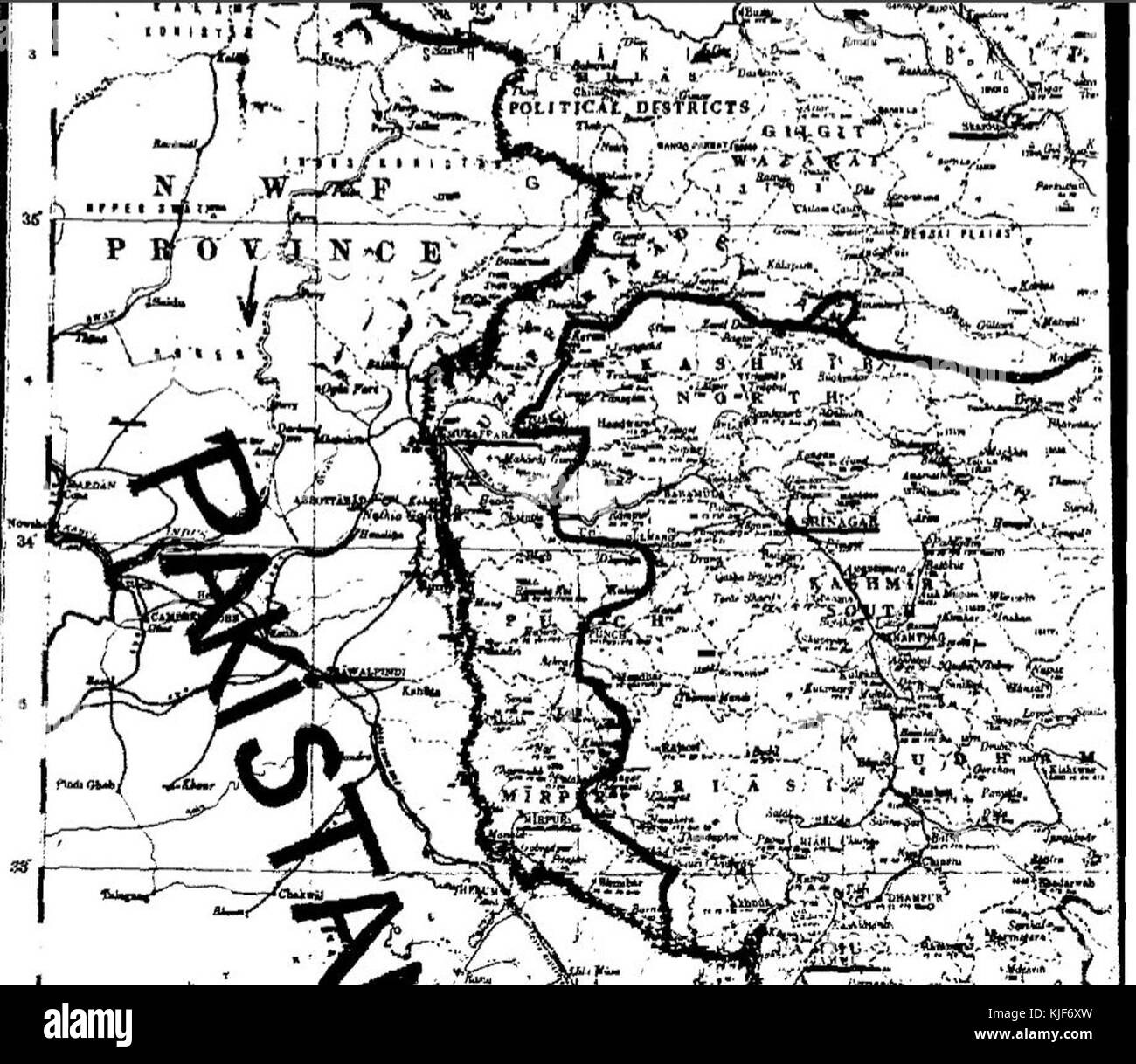 Seite 2 CFL Wie auf UN-Karte nach Karachi Vereinbarung 1949 gezeigt Stockfoto