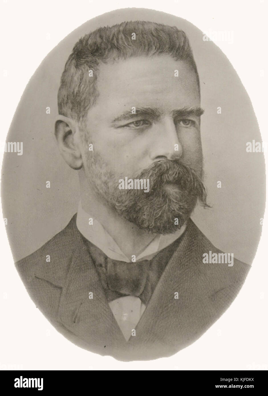 Eine Fotografie oder Verweis auf G. Riesco, potenziell eine historische oder politische Figur, die Einblick in seine Rolle in einer bestimmten Periode bietet. Der Titel deutet auf seine Präsidentschaft oder sein politisches Engagement in einer vergangenen Ära hin. Stockfoto