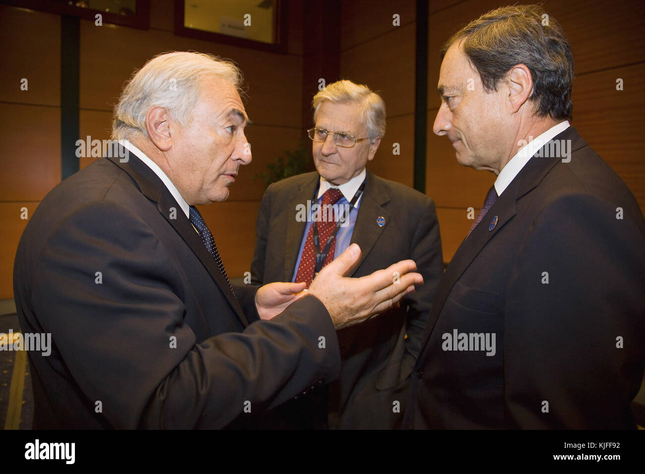Strauss Kahn, Trichet, Draghi (IWF 2009). Stockfoto