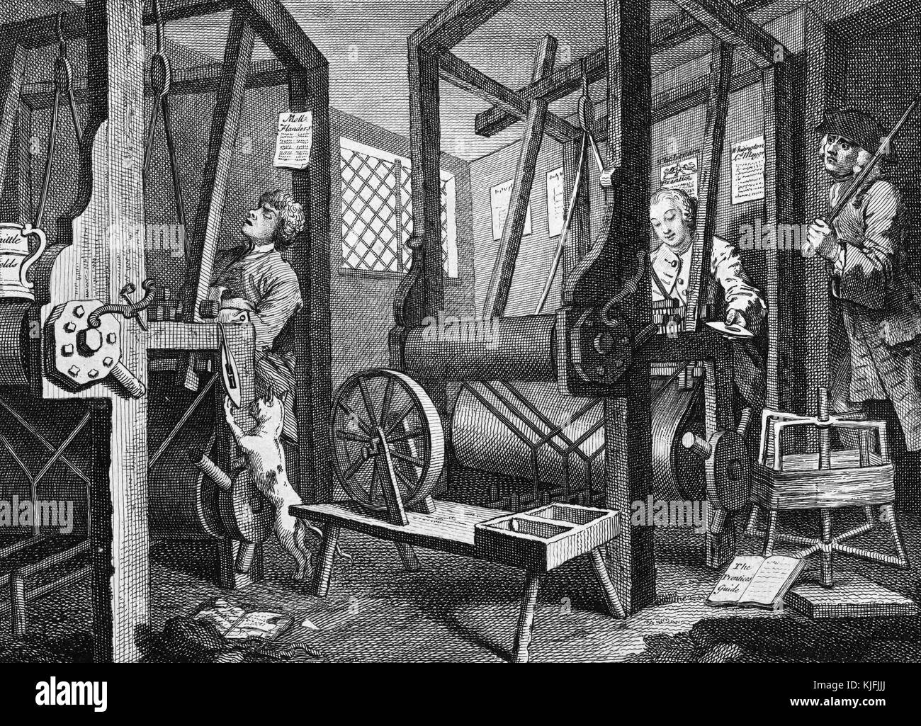 Ätzen Und Gravur Auf Papier Mit Dem Titel "Industrie Und Müßiggang, Platte  3, Die Im Leerlauf' Lehrling Im Spiel In Den Kirchhof Während  Gottesdienst', Einer Gruppe Von Männern, Die Das Spielen Auf