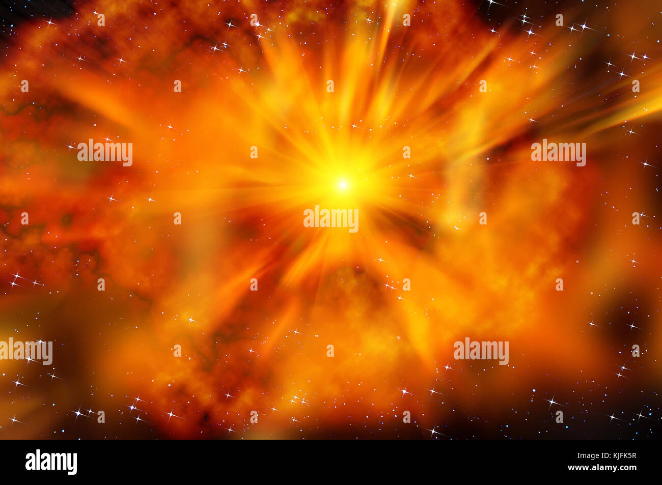 Abstrakte fiery Raum Hintergrund mit Nebel, Sterne und die Explosion einer Supernova im Weltraum Stockfoto