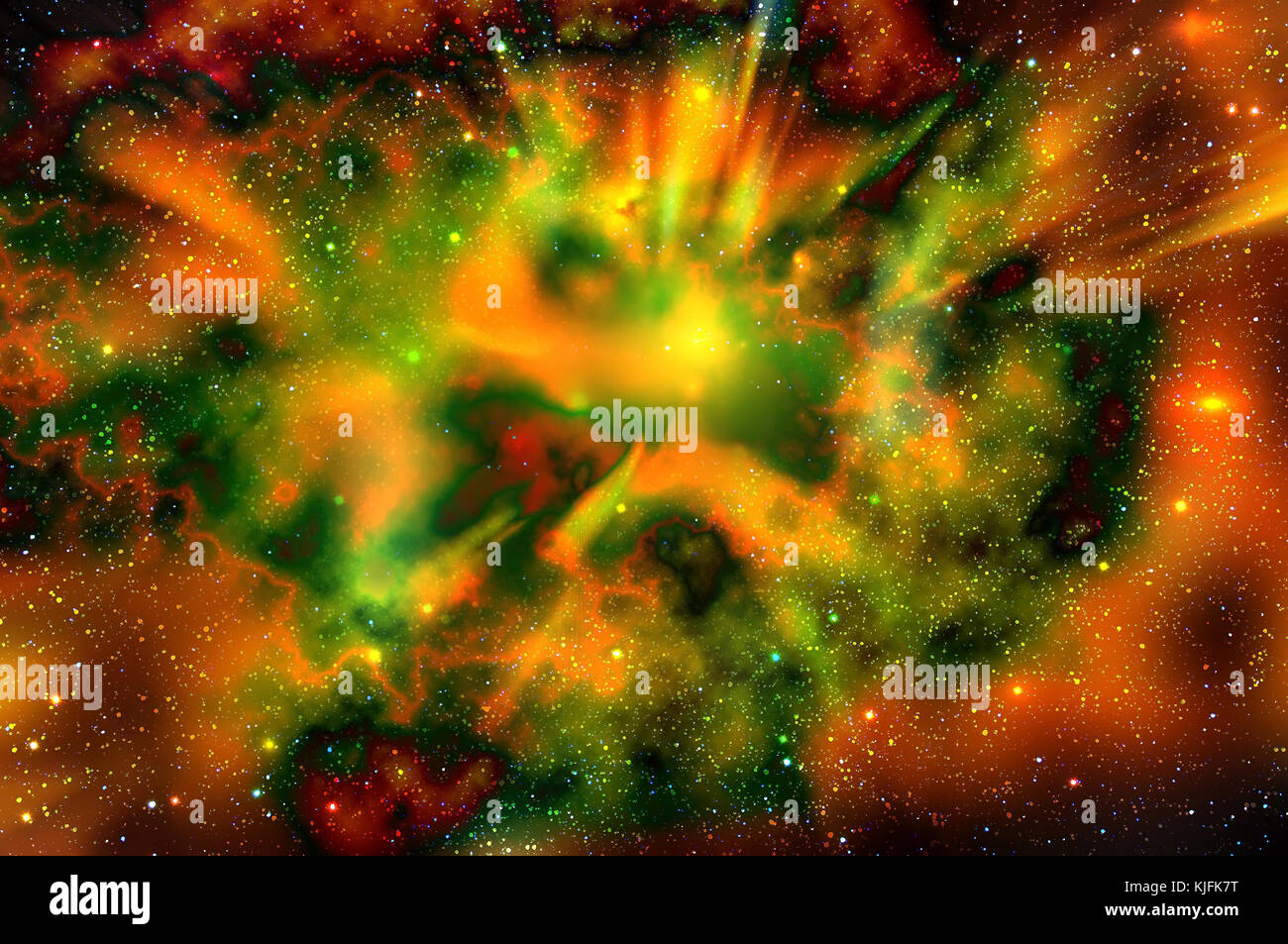 Abstrakte fiery Raum Hintergrund mit Nebel, Sterne und die Explosion einer Supernova im Weltraum Stockfoto
