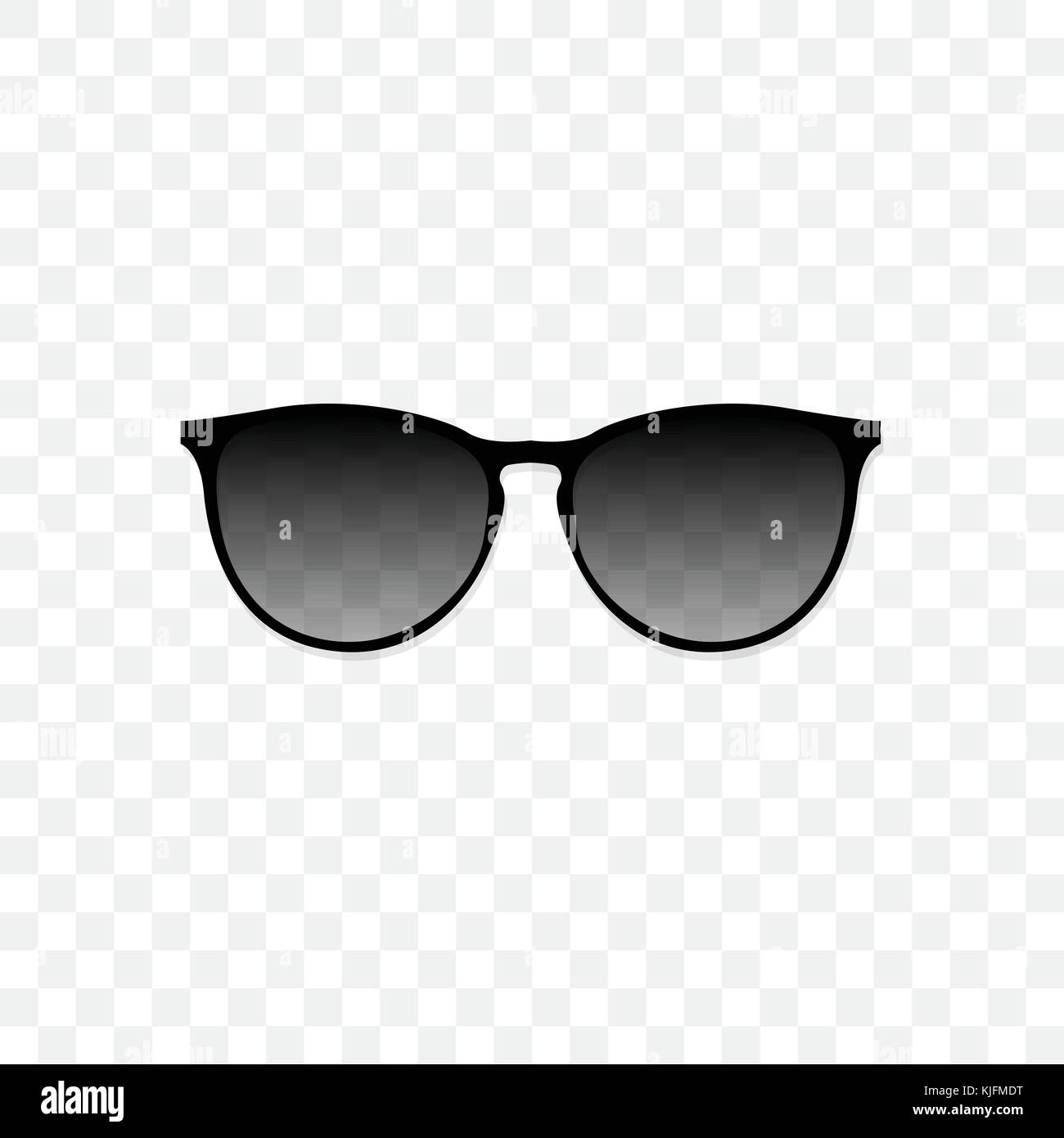 Realistische Sonnenbrille mit einem transparenten Schwarz Glas auf einen transparenten Hintergrund. Schutz vor Sonne und UV-Strahlen. Modeaccessoire Vector Illustration. Stock Vektor