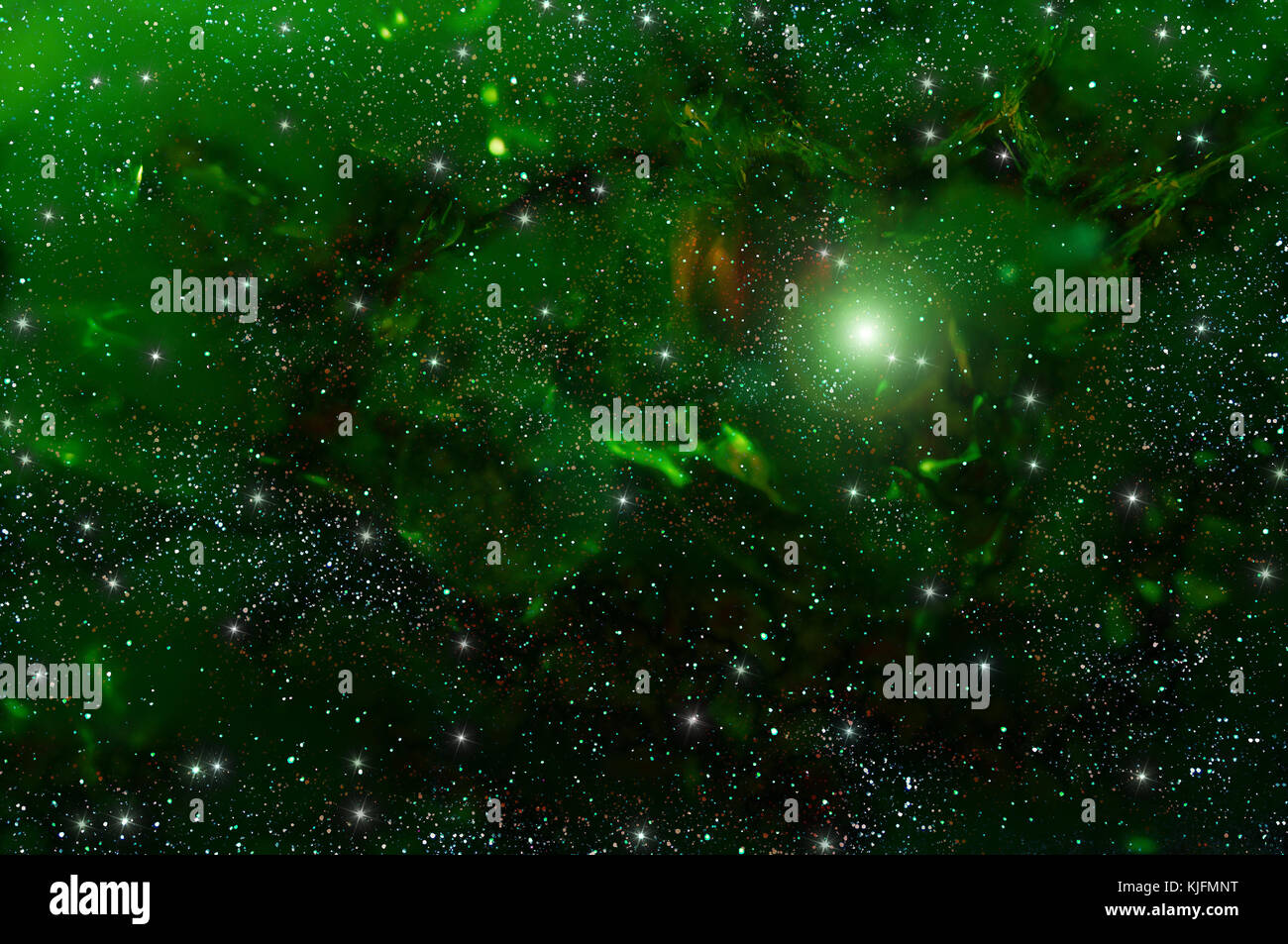 Bunte abstrakt Hintergrund von Deep Space mit grünem Nebel und Sterne Stockfoto