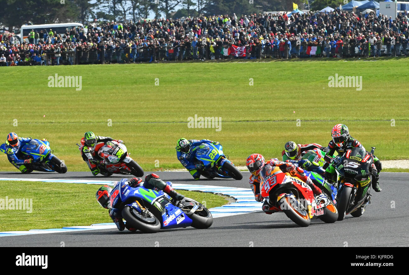 2017 Australian Motorcycle Grand Prix auf dem Phillip Island Grand Prix Circuit in Phillip Island, Australien. Mit: Marc Marquez, Johann Zarco, wo: Phillip Island, Victoria, Australien Wann: 22. Oktober 2017 Guthaben: WENN.com Stockfoto