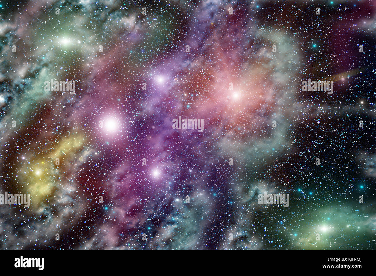 Farbenfrohe abstrakte Hintergrund mit Deep Space, Nebel und Sterne Stockfoto