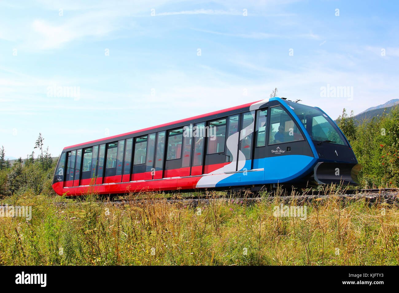 Stary Smokovec, Slowakei - 28, 2015 August: Seilbahn von Stary Smokovec Berg in Hohe Tatra (Vysoke Tatry) National Park zu hrebienok Stockfoto