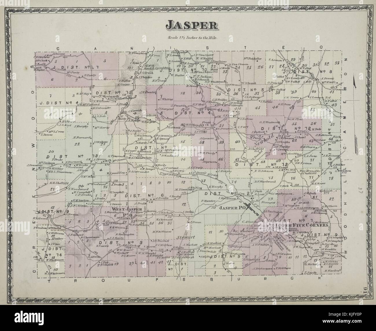 Graviertes Kartenbild aus einem atlas mit Originalunterschrift „Jasper Township“, 1873. Aus der New York Public Library. Stockfoto