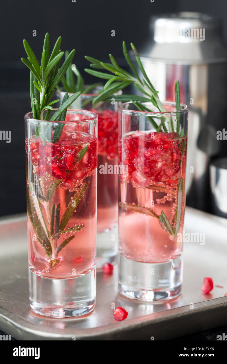 Festliche Sekt Cocktail mit Granatapfel und Rosmarin Stockfotografie ...