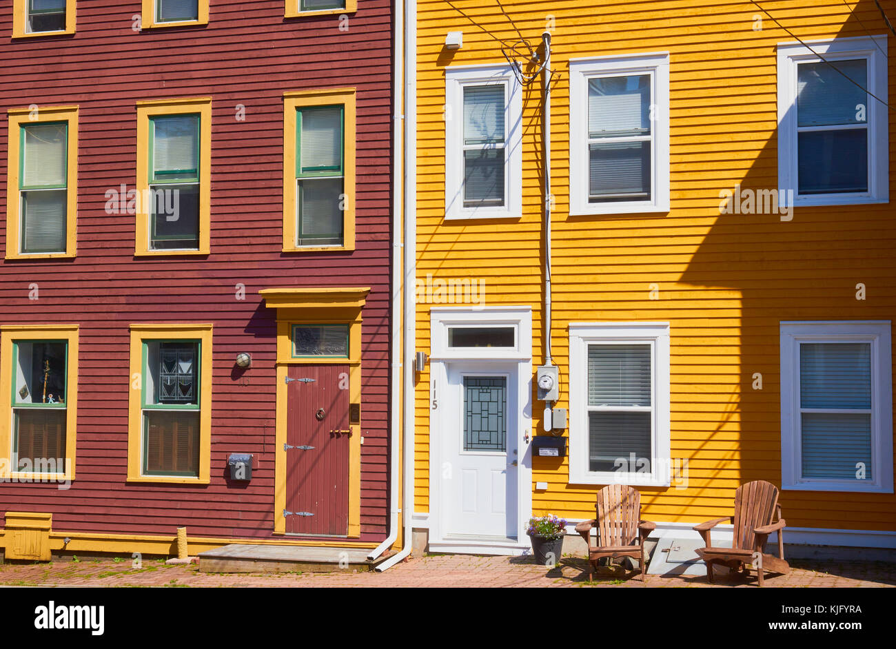 Bunte traditionelle Häuser, St John's, Avalon Halbinsel, Neufundland, Kanada Stockfoto