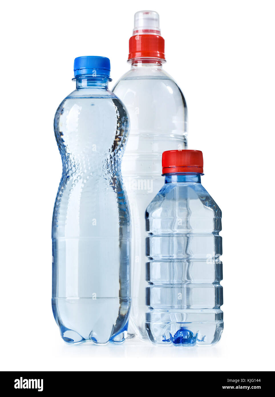 Kleine plastik Wasserflasche auf Weiß mit Freistellungspfad isoliert Stockfotografie