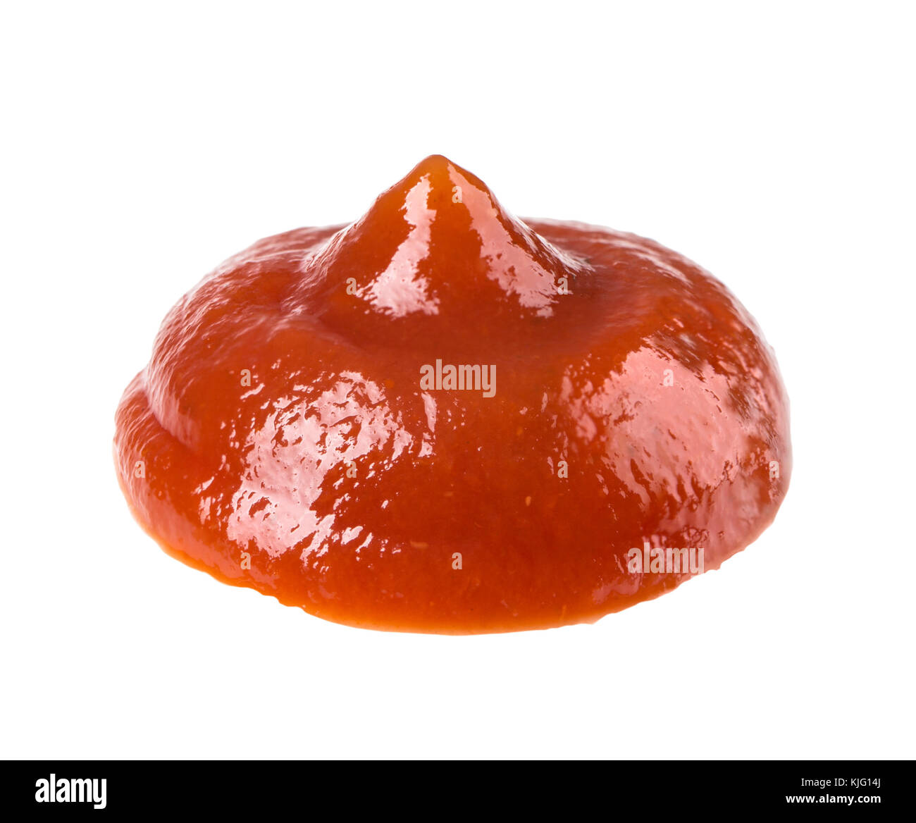 Nahaufnahme der Stapel von süß und würzig Ketchup, auf weißem Hintergrund Stockfoto