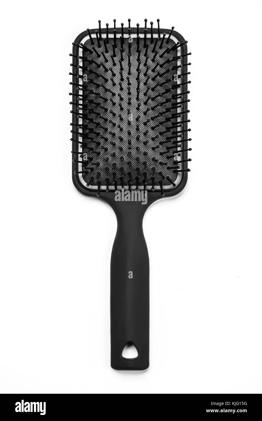 Haar Bürste mit einem Handgriff schwarz auf weiß isoliert Stockfoto