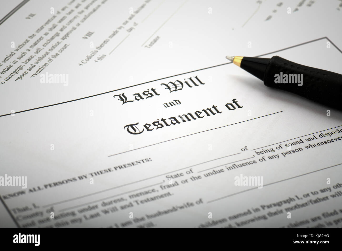 In der Nähe Bild von Unterzeichnung letzte & testament Stockfoto