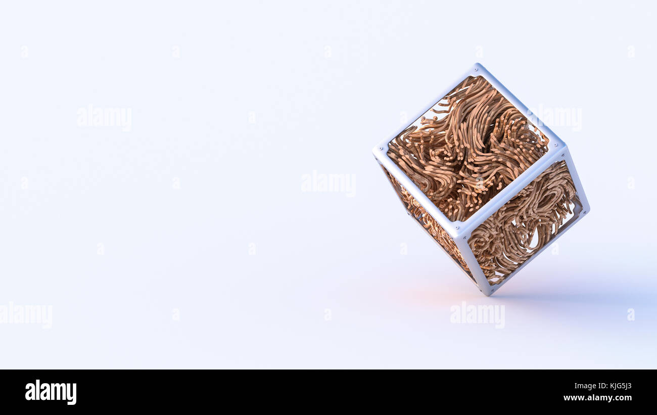 Abstrakte Metall und Holz- Cube, 3D-Rendering Stockfoto