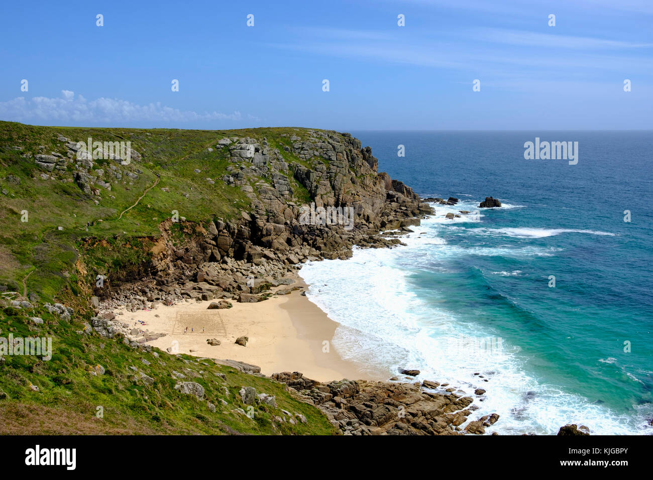 Porthchapel Strand, bei Porthcurno, Cornwall, England, Großbritannien Stockfoto